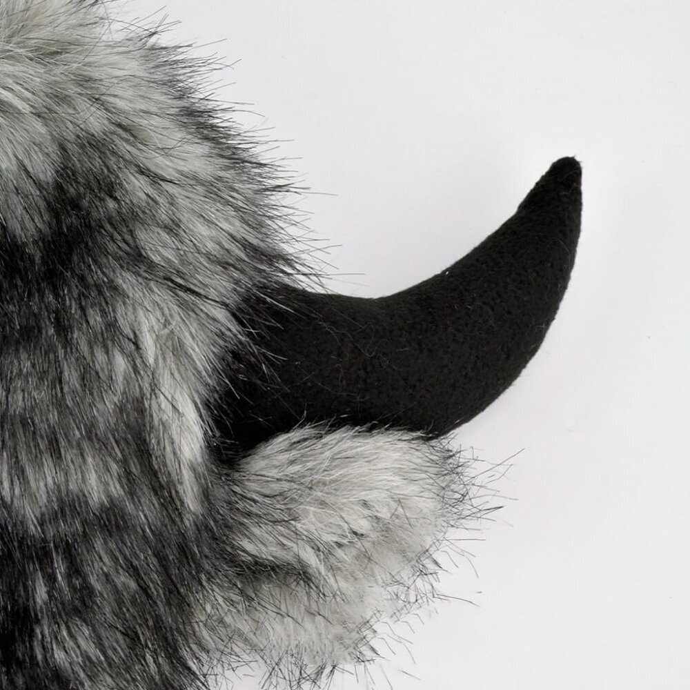 Men A-black Furry Buffalo Horn Winter Hat  Unisex Faux Fur Earflap Trooper Cap - Picture 6 of 6
